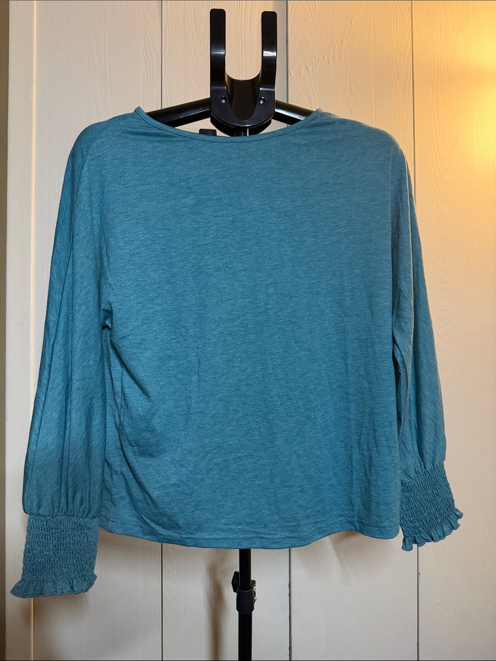 Women’s Long Sleeve Teal Top with Smocked Cuffs